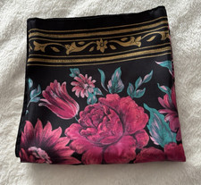 Vintage "Specialty House"  Floral Scarf Italy Rose Pink Turquoise Blue 34x34
