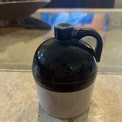 Vintage Two-Tone Stoneware Mini Whiskey Jug 4  READ