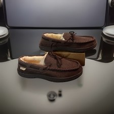 New BEARPAW Moc Chocolate Corduroy Moccasin Slippers Men's 11M 986 NEVERWET
