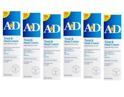 A+D Treat & Heal Zinc Oxide Diaper Rash Ointment, 4 oz  (Pack of 6)