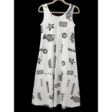 VTG Kisses & Hugs Fish Print Swing Midi Tank Dress Artsy Coastal Boho S Nautical