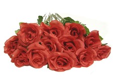 24in Garden Rose Crimson Artificial Open Bloom Flower Long Stem Red, Set of 24 