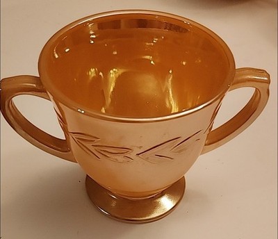 Vintage FIRE KING Peach Luster Sugar Bowl Footed Laurel Leaf motif