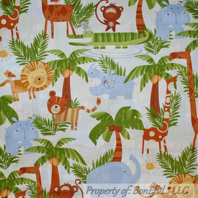 BonEful Fabric FQ Cotton Quilt Baby Boy Lion Hippo Giraffe Alligator Monkey Tree