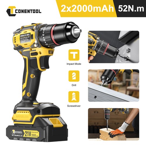 2 Battery 21V Cordless Drill Combi Driver Brushless Electric Screwdriver 52Nm - Picture 3 of 15