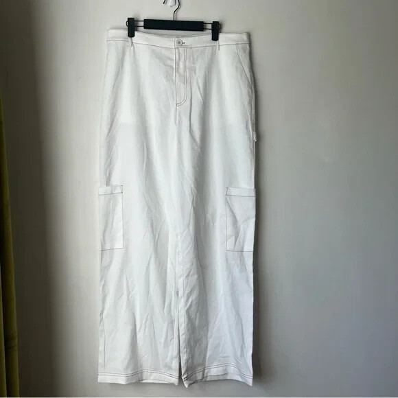 Princess Polly White Contrast Stitch Wide Leg Cargo Pants 10