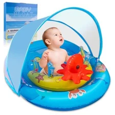 Baby Pool Float with Canopy Inflatable Baby Swimming Float Toddler Pool Float 