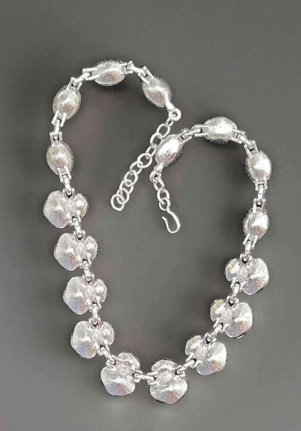 Monet Statement Clear Crystal Necklace Silver tone chain 16.5"