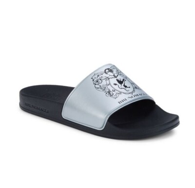 Bruno Magli Martino Lion Logo Crest Slide Sport Sandals Titanium Silver Men's 9
