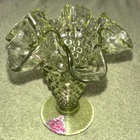 Vintage Fenton Glass Green Hobnail Ruffled Edge Crimped Trumpet Vase