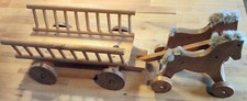 Dachbodenfund++Altes Pferdegespann 2 Pferde mit Leiterwagen++Altes Holzspielzeug