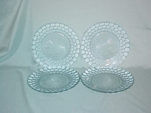 Vintage Anchor Hocking Sapphire Blue Bubble Glass 9 1/4 Inch Plates Lot of 4