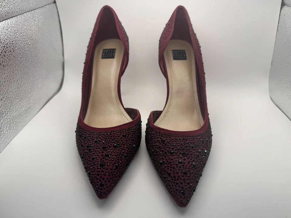 Tacones Casa Blanca Mercado Negro Ella Granadina Talla 9 Cristal Estrás Granate Foto 3 de 4