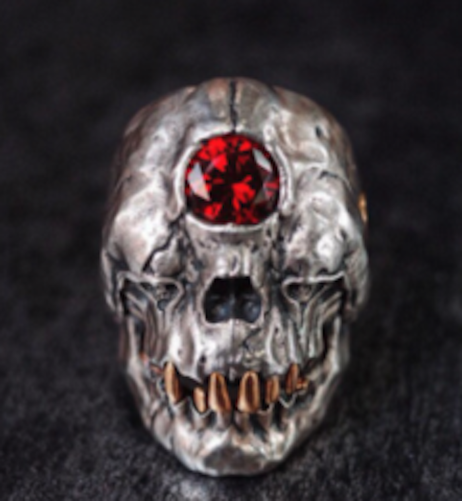 EVIL MONSTER SKULL RED JEWEL BIKER RING brx026 biker punk skeleton