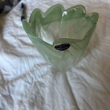 Murano Lavorazione Green Swirl Glass Vase with Original Sticker Made in Italy