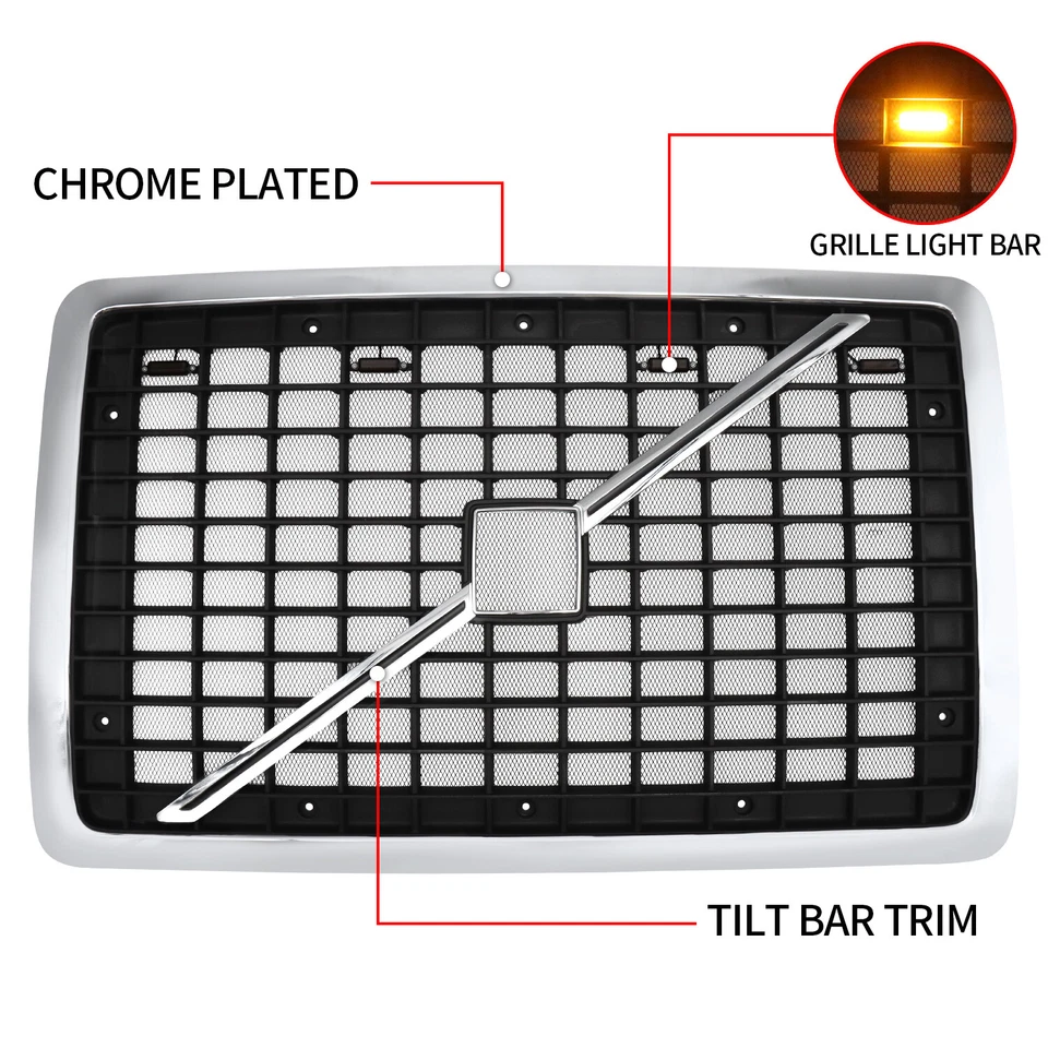 Para Volvo VNL 2004-2017 parrilla delantera cromada negra con luces parrilla con pantalla de insectos Foto 4 de 4