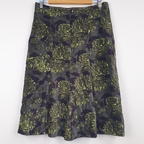 Boden Skirt Women's UK 12L Green Velvet Floral Knee Length Pencil Party Workwear - Picture 2 of 12
