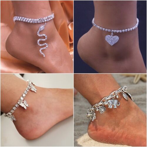 Fashion Crystal Zircon Anklet Bracelet Women 925 Silver Foot Chain Beach Jewelry - Picture 1 of 35