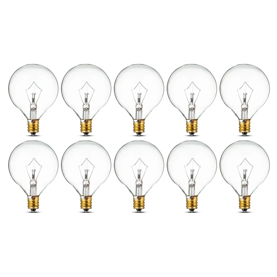 10 Pack Mini Globe Decorative Bulbs 120V 15W G16.5 Candelabra E12 Base Clear - Image 2 of 4
