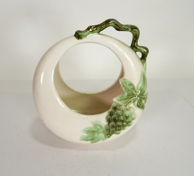 Vintage Hull Pottery Tokay Ceramic White/Green Grapevine Basket
