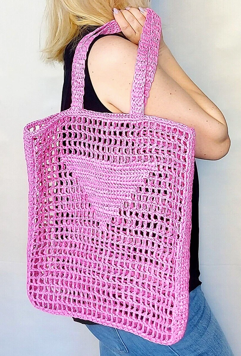 Pink Raffia Tote Bag Straw Tote Tote Bag Crochet mesh tote big color choice
