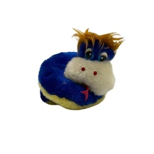 Vintage Dan Brechner Plush Coiled Snake Toy Blue Yellow Hairy Face Rare VTG