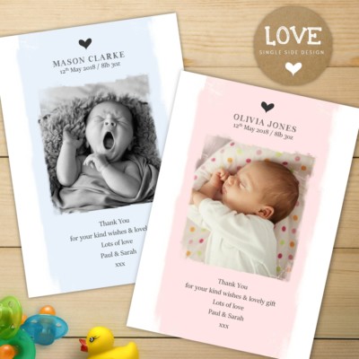 10 Personalised Photo Thank You Cards - Baby Boy Or Girl, Birthday, Christening - UK Made
