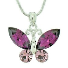 Butterfly Purple Pendant Made With Swarovski Crystal Charm Necklace 20" Chain