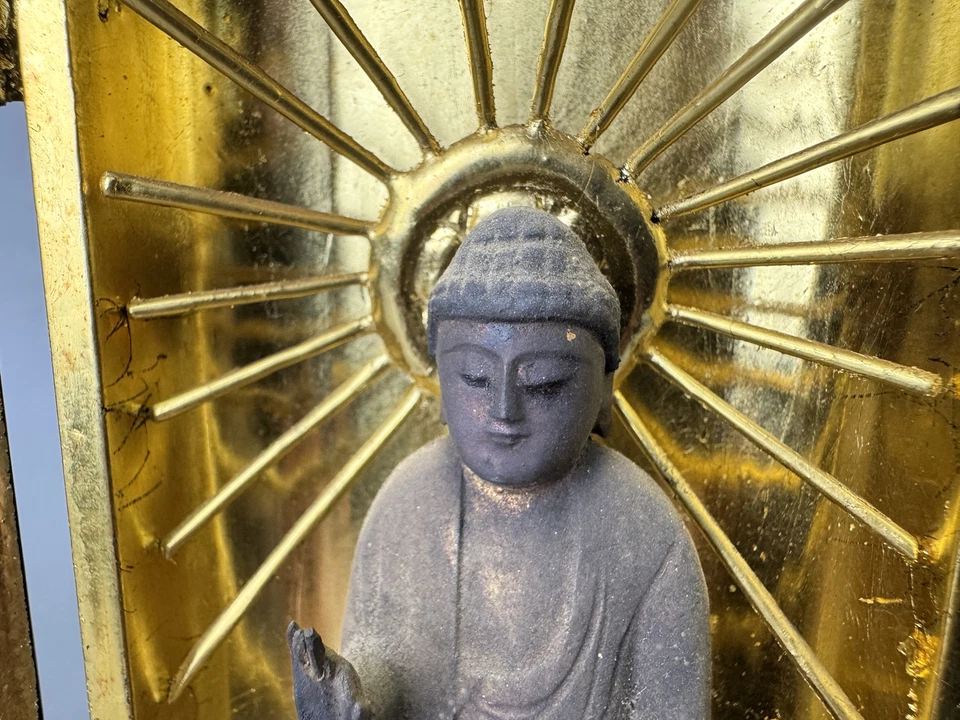 Y9019 STATUE wood carving Amitabha Buddha figurine shrine Japan antique Buddhism - Image 4 of 4