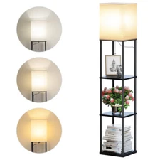 Floor Lamp with Shelves, Modern Square Standing Lamp & 3 Color Temperature Bulb