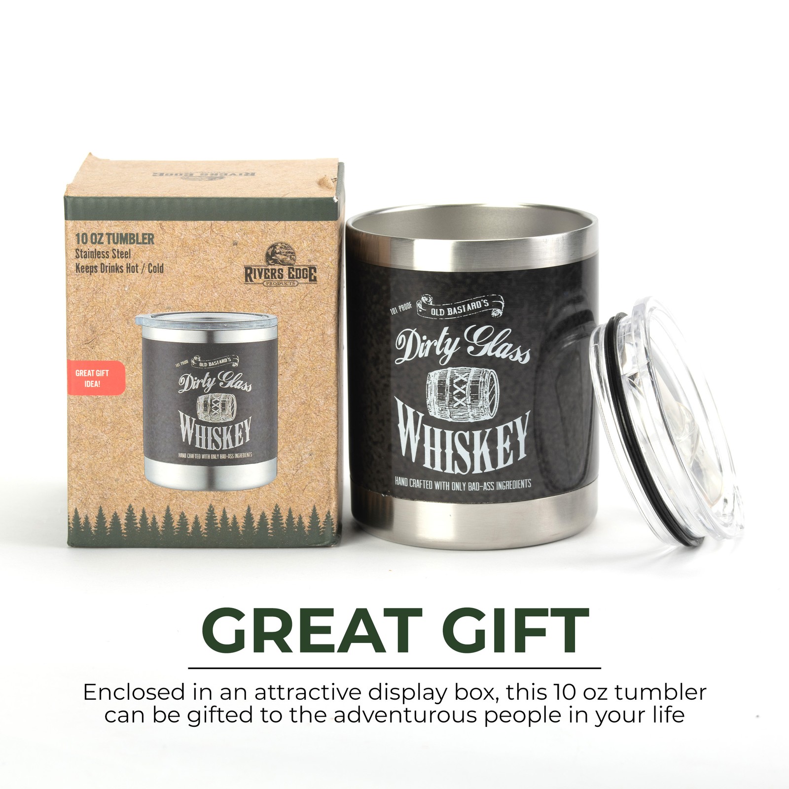 Rivers Edge Products 10oz Insulated Tumbler with Lid, Stainless Steel, Dirty