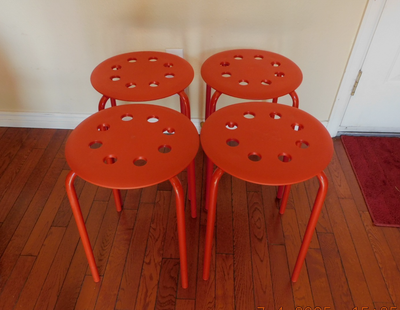 New IKEA Marius 4 Stackable Multi-Purpose Red Stools 17 1/2