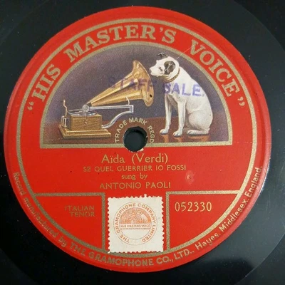 AIDA VERDI: TENOR: ANTONIO PAOLI / 12" ONE SIDED 78 RPM H6 - Image 1 of 2