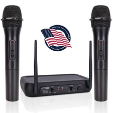 Pyle VHF Fixed Frequency Wireless Microphone System, Adjustable Volume Controls