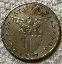 1907-S PHILIPPINES - 1 PESO - SALVAGED CORREGIDOR - 1/2 Oz SILVER CROWN - No.3 116.90 per troy oz