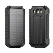 Solar Power Bank 27000mAh Portable Charger USB-C 22.W Fast Charging LED 3 Cables