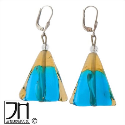 Vintage Glas Ohrringe Silber wohl Murano Blau Gelb 925 silver glass earrings