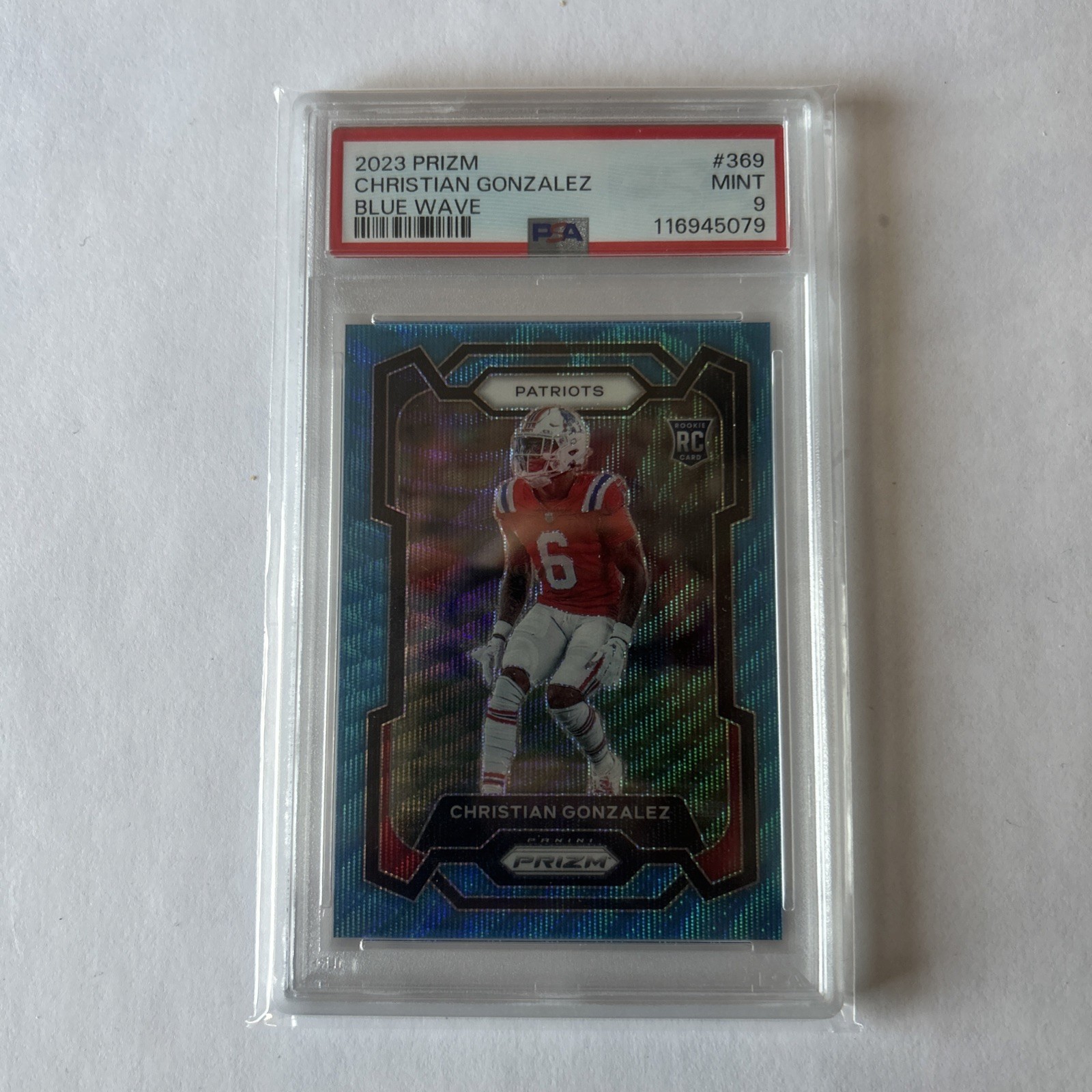 2023 Panini Prizm - Rookies Christian Gonzalez #369 Blue Wave Prizm /199 PSA 9