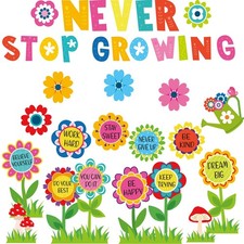 90 PCS Never Stop Growing Bulletin Board Decorations Flower Cutouts Set