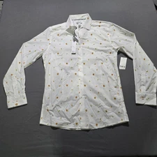 Bar III Men's Slim-Fit Melon-Print Dress Shirt White Medium 15-15 1/2 button