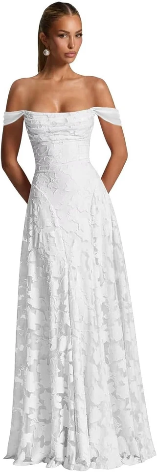 Damen Lang Abendkleider A-Linie Brautjungfernkleider Schulterfrei Abschlusskleid - Bild 2 von 4