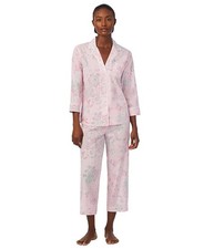 Lauren Ralph Lauren 2-Pc Notched-Collar Pajamas Set Pink SZ Petite M SALE 72