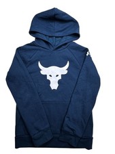 Under Armour Project Rock Hoodie Youth Medium Blue Bull Logo Pullover Sweatshirt