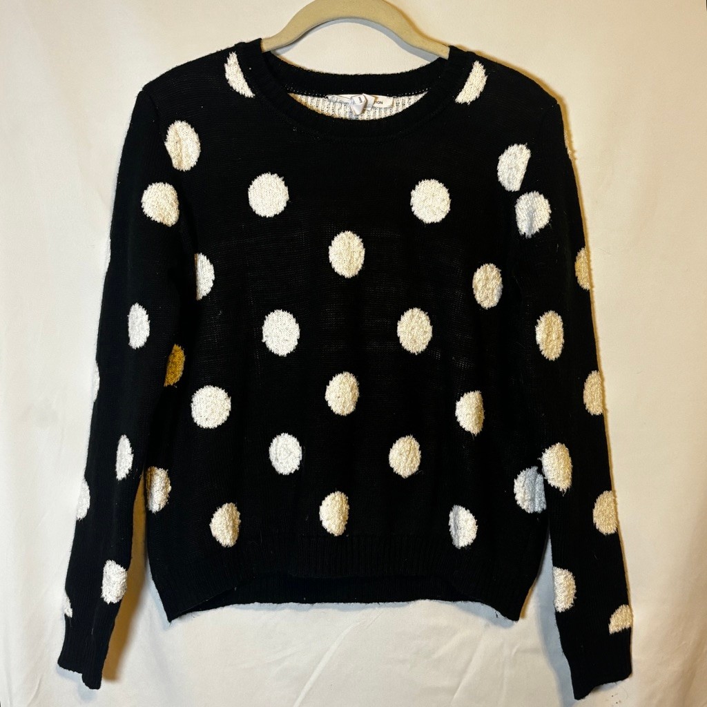 BCBG Generation Polka Dot Sweater Womens XS/S Parisian Chic Black White Crewneck