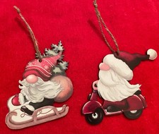 2 Pieces Christmas Gnome Wooden Hanging Ornaments 3.54"x3.34" - NEW