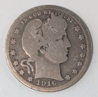 1916-D Barber Silver Quarter 25c About Good AG BSQ12