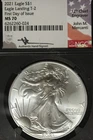 2021 NGC MS70 FIRST DAY OF ISSUE LANDING T-2 AMERICAN SILVER EAGLE #B52853