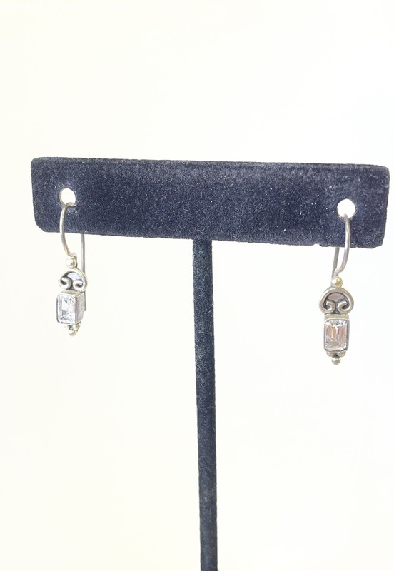 925 Sterling Silver Clear Crystal Drop Earrings 2.1g