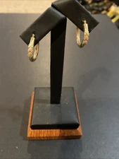 Signed CCO 10k Yellow Gold Tri-Tone Gold Leaf Accents Hoop Earrings