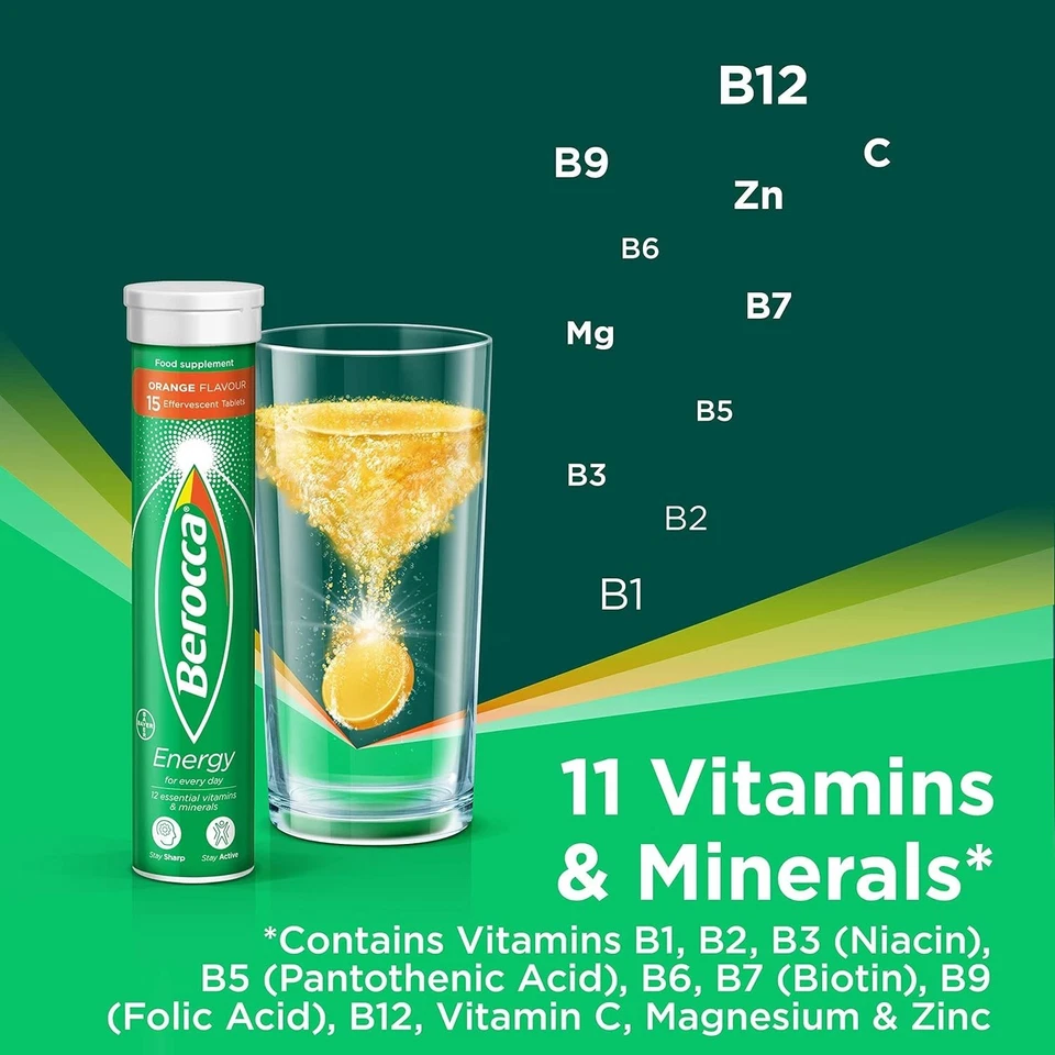 Berocca Naranja Energía Vitamina C B1 B2 B3 B5 B12 Magnesio 15 Comprimido Efervescente Foto 4 de 4